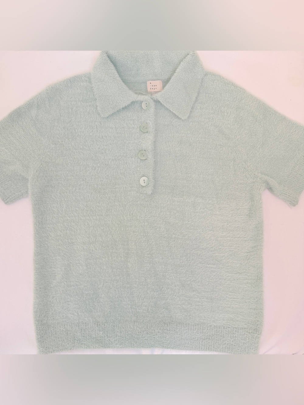 A New Day Mint Fuzzy Polo Sweater Medium NWOT